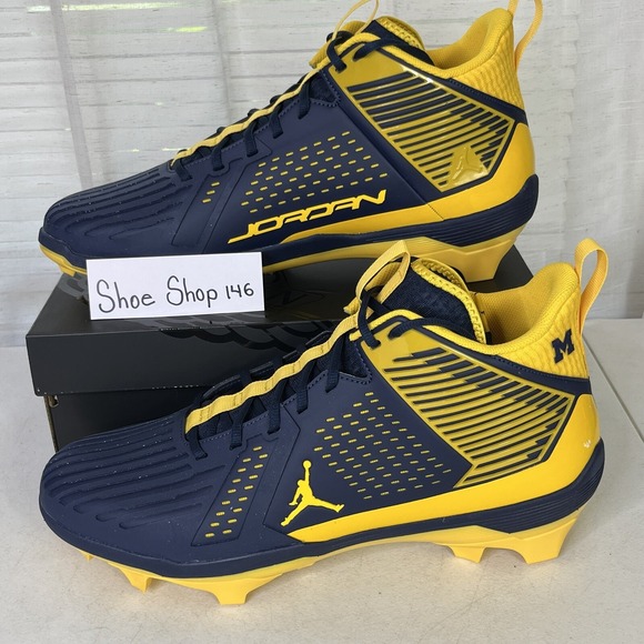 ✅ Nike‎ Jordan 3 Force Savage Michigan Wolverines Navy Football Cleats Size 16